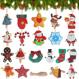 Bäcker & Lecker Christmas Pendants Wooden Pack of 20 Wooden Gift Tags Christmas Wooden Discs Wooden Decoration Confetti Decoration for Christmas Angel Snowflakes Santa Claus