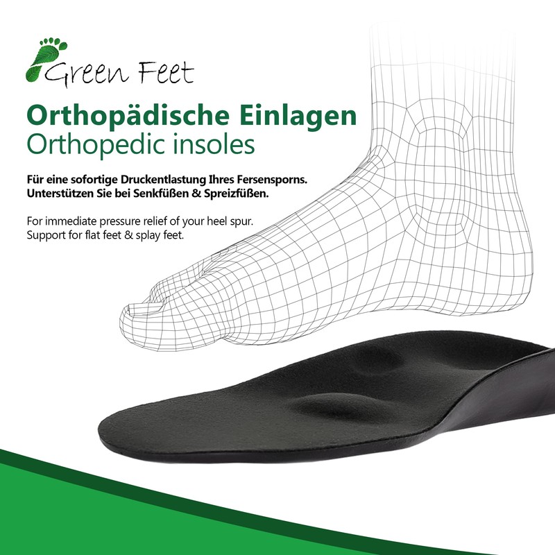 Green-Feet Orthopaedic Insoles Further Designed For Lower Arch Foot Splayfoot