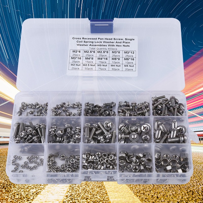 400pcs M2 M2.5 M3 M4 M5 Cross Pan Head Screws