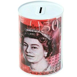 POUND NOTES £ Design Money Coin Box Tin Savings Printed BANKNOTE Kids GIFT Cash Small Medium Large Piggy Bank Adults Charity Change £5, £10, £20, £50 Multicolour UK FREE P&P (£50, LARGE (15cm x 22cm)