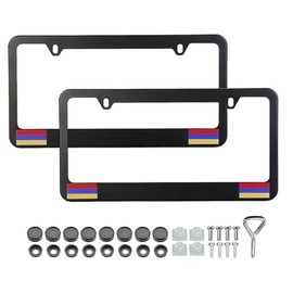 KAIMAK Armenian Flag Aluminum License Plate Frames (Matte Black, 2 Piece, Free Screws and Caps Included) (Armenia Flag)
