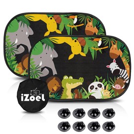 MOVINPE Car Sun Shade for Baby Kids 2 Pack Static Cling Side Window Car 80GSM Rear Sunshades Universal with 8 Suction Cups and Storage Bag - Sun Glare and UV Rays Protection (Jungle Animals)
