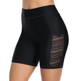 ALove Women Long Swim Shorts High Waisted Swim Capris Spandex Swimsuit Bottom M