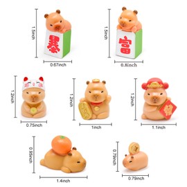 HOMICO Mini Capybara Figurines 7 Pieces New Years Tiny Capybara for Car Dashboard Dollhouse Mini Resin Animals for Fairy Garden Capybara Birthday Decorations