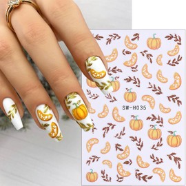 6 Sheets Fall Nail Stickers for Nail Art Autumn Maple Leaf Nail Art Stickers Pine Cones Flower Leaves Pumpkin Nail Decals 3D Self-Adhesive Holiday Nail Sticker for Women Thanksgiving Nails Designs