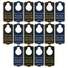 (16 Pack) Do Not Disturb Door Hanger - Welcome Please Knock Door Sign, Black/Blue Double Sided, 4 x 9 inches PVC Plastic Perfect for Home, Clinic, Dorm, Hotel, Office, Spa, Law Firm, Massage