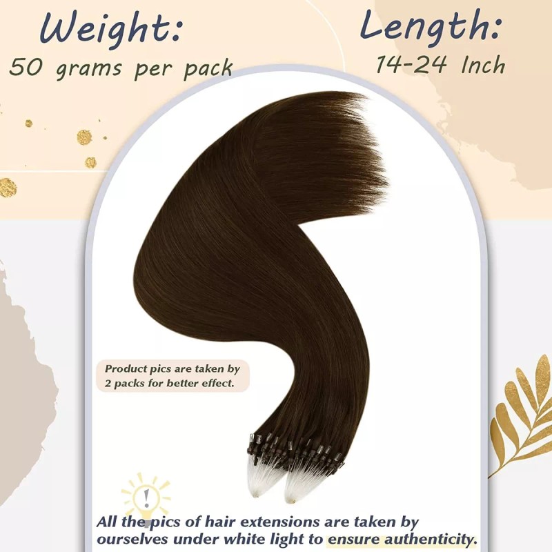 Ugeat Extensiones Cabello Real 16in 50pz 50gr Marrón Oscuro
