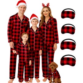 EPLAZA Matching Family Christmas Pajamas Set with Dog Long Sleeve Button Down Pj Set Pjs Set Holiday Sleepwear for Women (Red black-Plaid,Women-XL)