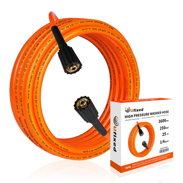 Ufixed Super Flexible 25 Feet Pressure Washer Hose Kink Resistant