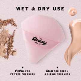 The Beauty Project Premium 6-Pack Triangle Powder Puff Set - Ultra-Soft Velour & Cotton Sponges for Application - Makeup Puffs for Body Powder, Foundation, Concealer, & Blending (Purple/Pink)