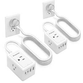 10FT Long Surge Protector Power Strip-with 3 Widely Outlets and 4 USB Ports(2 USB-C Port,PD20W Fast Charging),10 Foot Extension Cord(1250W/10A),Wall Mount for Home Office,900 J,White(2 Pack)