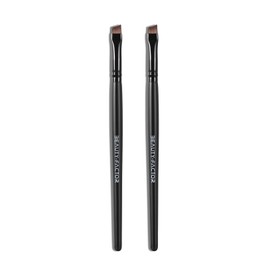 Angled Eyeliner Brush Set - 2PCS Precision Ultral Thin Angle Eye Liner Brushes Fine Point with Flat Bristles for Brow Powder, Smooth Gel, Cream, or Liquid for Creating Sharp Lines, Detailed Eye Looks