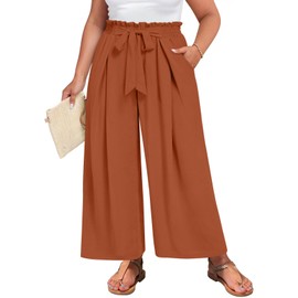 TAOHUADAO Wide Leg Pants for Women High Waisted Plus Size Palazzo Pants Casual Flowy Trousers with Pockets 2XL, Brick Red