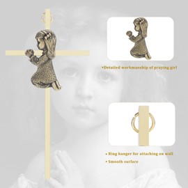 DCCXN Baby Wall Cross Baptism Gifts for Girls, 6 Inch Gold Praying Baby Girl Crosses for First Holy Communion, Christening, Baptismal Cross Decor-Gold Baby Girl Crosses