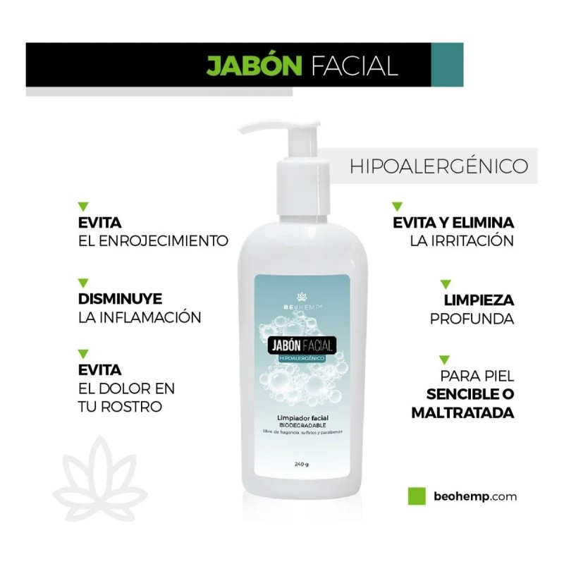 Jabón Facial Hipoalergénico Para Piel Sensible 250ml Beohemp