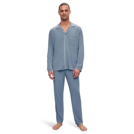 Eberjey Mens The William Modal Long PJ Set Faded Denim/Ivory Medium