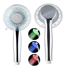 LED Hand Shower Head Large Handhled Shower Head Water Saving 3 Colours Colour Changing Temperature Control 2 Modes Adjustable Chrome-Plated Shower Head Rain Shower Economy Shower Head