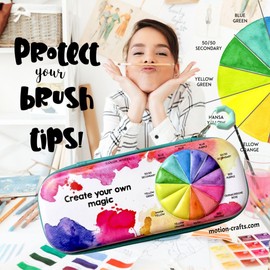 Motion Crafts Paint Brush Organizer Case - Travel Zipper Storage Pouch - Opens Flat - 16 Elastic Slots for Watercolor, Oil, and Acrylic Brushes, Markers, Pencils, Pens and More