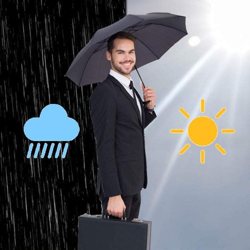 Folding Umbrella, Black, Men's One-touch, Button Included, 10 Ribs, 41.3