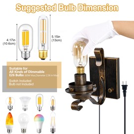 Yisuro Wall Sconces Sets of 2, Oil Rubbed Bronze Plug in Wall Sconce,Retro Rustic Wall Lamps,Sconces Wall Lighting with Amber Glass,Indoor Vintage Bedside Wall Lighting for Living Room Bathroom