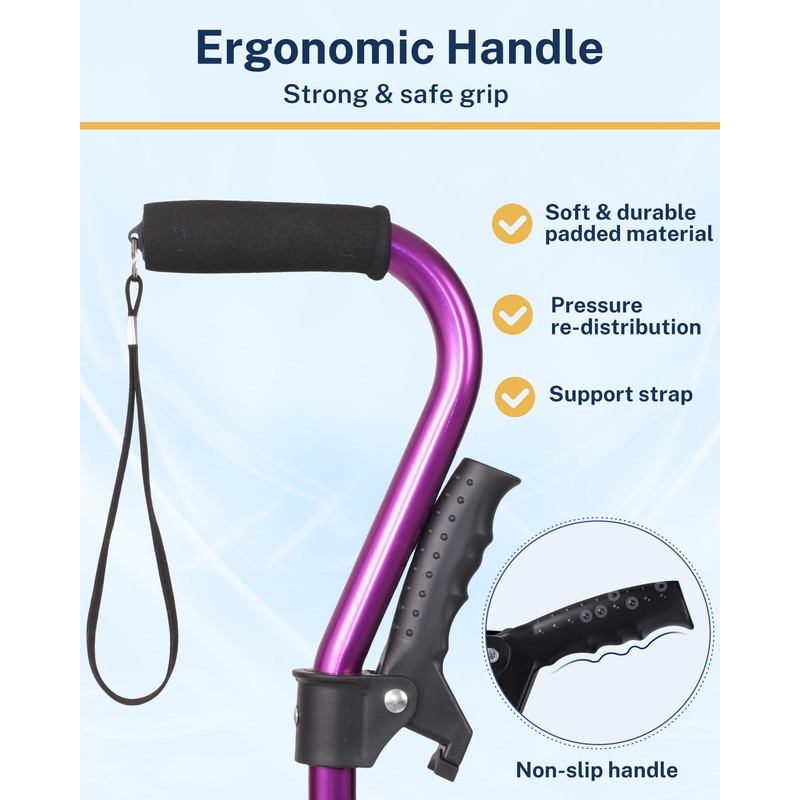 KUAZIDAR Adjustable Cane with Ergonomic Handle & 4-Prong Base for