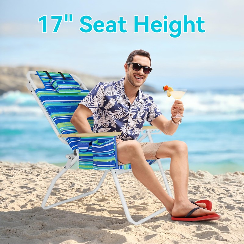Tall Beach Chairs for Adults, 17" High Backpack Beach Chair