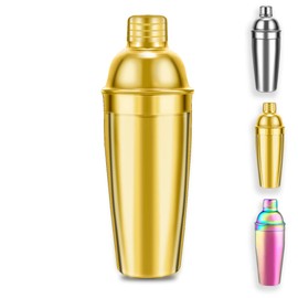 Kyraton Cocktail Shaker, Professional Grade Martini Shaker, Titanium Plated Gold PlatingPremium Vacuum Insulated Stainless Steel Cocktail Shaker, Bar Accessories for Home Bars - 24 oz Total Capacity