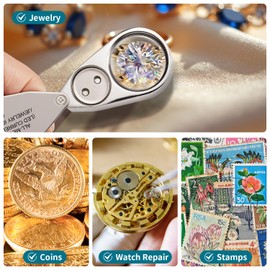 JARLINK 2 Pack 40X Jewelers Loupe Magnifier with Metal Construction, LED/UV Illuminated Magnifying Glass Foldable for Gems, Jewelry, Coins, Stamps