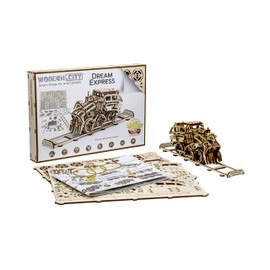 WOODEN.CITY Dream Express 3D Wooden Puzzles for Adults – Build Your Own Train with Rubber‑Band Motor – Self‑Assembly Model, DIY Gift – Laser‑Cut Wooden 3D Model for Display and Home Décor