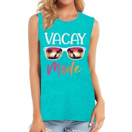 Sunglasses Tank Tops Women Novelty Vacay Mode Letter Print Hawaiian Beach Sleeveless Shirts Summer Casual Graphic Tank Tops Girl Vacation Outfits Tees(Mint Green-L)