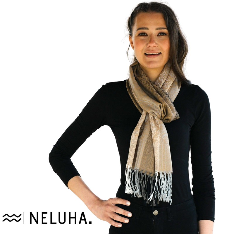NELUHA Pashmina Scarf Brown Paisley Patterned for Men and Women