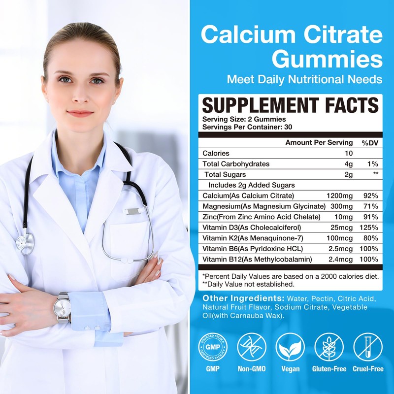 NLMUBR LUCKSIT Calcium Citrate Magnesium Zinc Gummies, Calcium 1200 mg