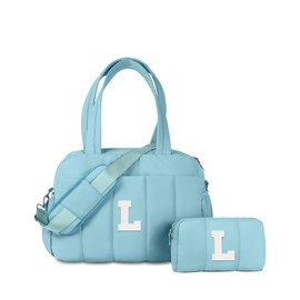 Vogewood Birthday Gifts for 3 4 5 6 7 8 9 10 11 12 13 Year Old Girls-Duffel bag, Weekender Bags, Overnight Bag for Women, Letter Travel Bags with Makeup Pouch Gift for 16 Year Old Girl (Letter L)