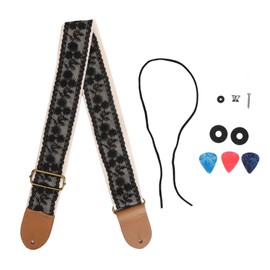 Guitar Strap Black Lace Design Adjustable Length Universal Strap for Bass Electric Acoustic Guitars