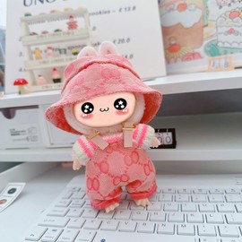 Sariiraw 3 pcs 17cm Doll Clothes Set for Dolls Include Pink Hat Overalls White Top Exquisite Accessories for Dress up