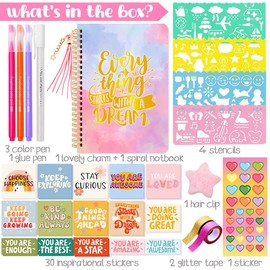 DIY Journal Kit for Girls - Journal for Girls Ages 8-12, Stationary Set, Arts and Crafts Kit, Teen Tween Girl Gifts Trendy Stuff - Gifts for 6 7 8 9 10 11 12 13 Year Old Girls