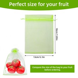 100 Stück Obstschutzbeutel, Netzabdeckungen mit Kordelzug Wiederverwendbare Schädlingsbarriere für Tomaten Blaubeeren Kleines Obst und Gemüse im Garten (Grün)