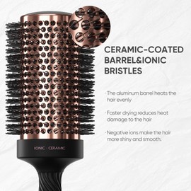 Ellen Evyse Round Brush for Blow Drying, Ceramic Coated Barrel for Volumizing & Shine, Lightweight Styling Brush for Straightening, Curling,with 4 Hair Clips (1.3inch&2.1inch)