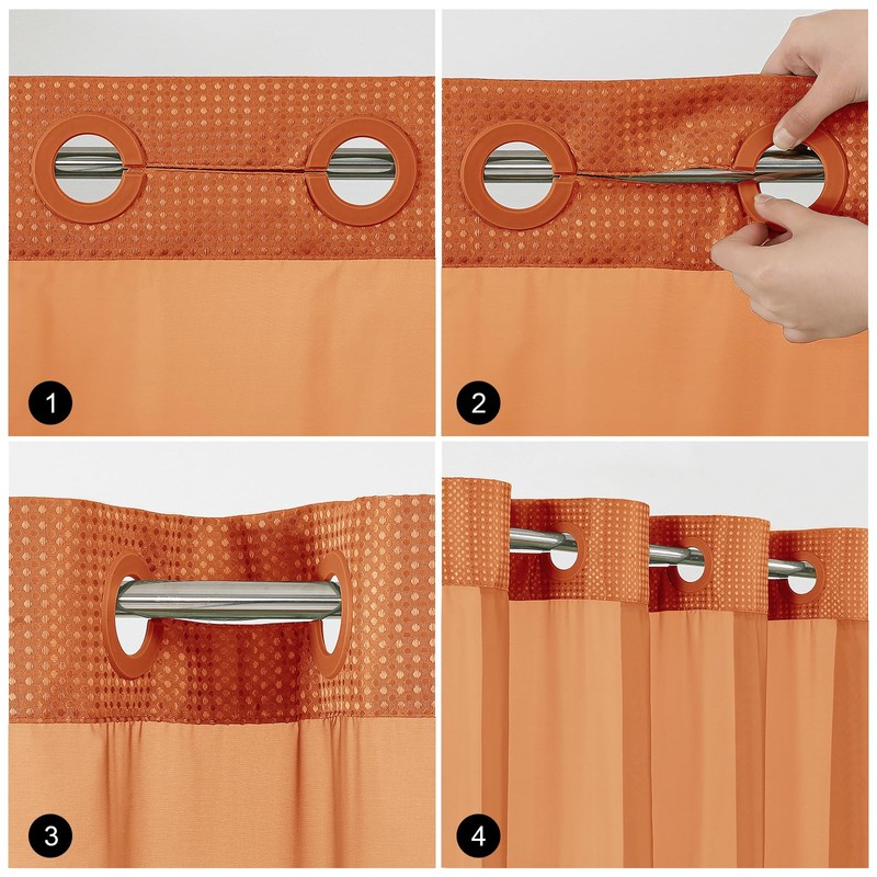 No Hook Shower Curtain with Snap in Fabric Liner, Waffle