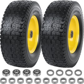 AR-PRO (2-Pack) 13x5.00-6 Flat Free Tire and Wheel Assembly, 3" Centered Hub, 3/4" Extra 5/8" Bearing, 13x5-6 Solid Turf Tires with Rim, Replacement Zero Turn and Riding Lawn Mower Front Wheels