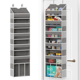 Over The Door Organizer Hanging - 6 Shelf Over Door Organizers with 6 Clear Front & 12 Side Pockets - Swing-proof 50LB Load Behind Door Storage for Closet Bedroom Bathroom Nursery Baby Essentials