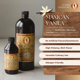 Global Goods Inc. Helping Others Help Themselves Pure Dark Mexican Vanilla Extract – 1L (33.81 fl oz) | Gluten-Free, Bold Flav...