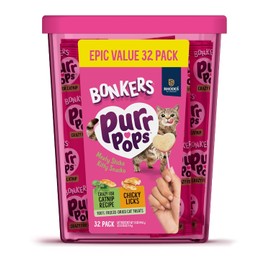 Bonkers Purrpops Freeze Dried Chicken & Catnip Flavor Lollipop Cat Treats, Healthy Single Ingredient Treats, Training Treats or Food Topper, for All Breeds and Ages, Value Pack (32 Pieces)