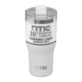 RTIC 20oz Essential Tumbler with Lid, Ceramic Lined, Insulated, Stainless Steel, Metal, Double Wall Vacuum-Insulation, Travel Cup for Iced Coffee, Tea, Hot and Cold Drink, White