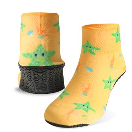 RANDY SUN Kids Quick-Dry Sand Not Waterproof Socks, Breathable Barefoot Beach Pool Socks for Swim Yoga Surf Water Sport Protect Against Sunburn Gift for Child(1 Pair Yellow&Green Star 9.06IN)