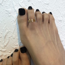 ADRAMATA Toe Rings for Women Gold Trendy 14K Gold Filled Toe Rings Set Thin Band Beach Foot Jewelry for Summer Open Adjustable Toe Rings 1mm+Layered Toe Rings