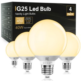 TJOY G25 LED Globe Light Bulbs, Vanity Light Bulb for Bathroom 40W Equivalent, 2700K Soft Warm White E26 Base, Round Decorative Bulb for Vanity Makeup Mirror, CRI85+, 450LM, Non-Dimmable, UL, 4 Pack