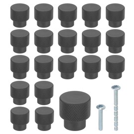 PATIKIL 1 Inch Dia. Cabinet Knobs, 20pcs Knurled Drawer Round Pulls Handle Solid Hardware for Dresser Wardrobe Kitchen Cupboard, with Screws, Black