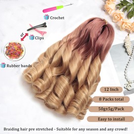 French Curl Braiding Hair 12Inch 8Packs French Curl Crochet Braids Short Curly Crochet Hair Skin-friendly Bouncy Synthetic knotless Braiding Extensions (OT33/27, 12inch)