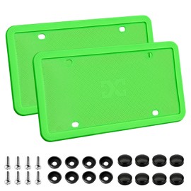XCLPF Silicone Green License Plate Frame Covers 2 Pack- Front and Back Car Plate Bracket Holders. Rust-Proof, Rattle-Proof, Weather-Proof (Green)